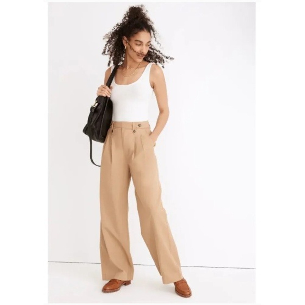 Madewell Harlow Wide Leg Pant Beige Tan Pleated High Rise Size‎ 4 NEW